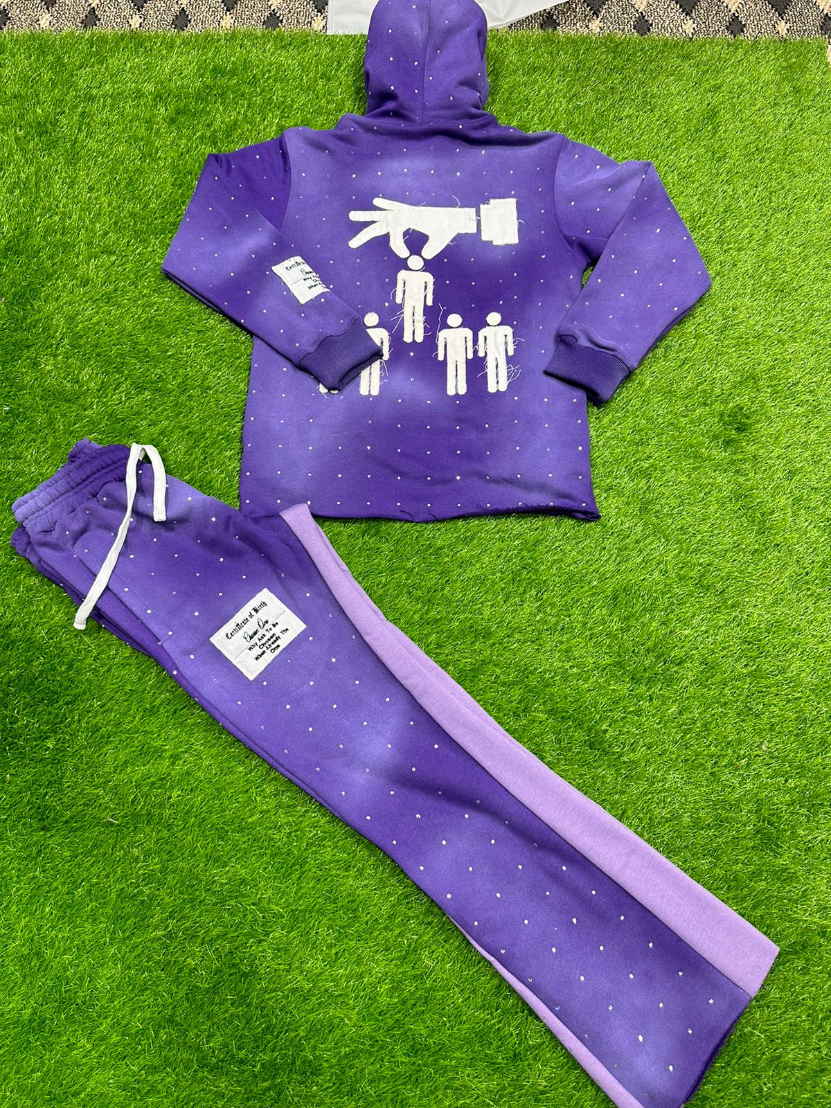 (Purple) Born Chosen rhinestone tracksuit full set